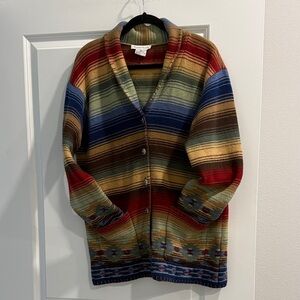 Robert Scott Striped Shawl Collar Cardigan Sweater detailed bottoms sz s 💯 wool